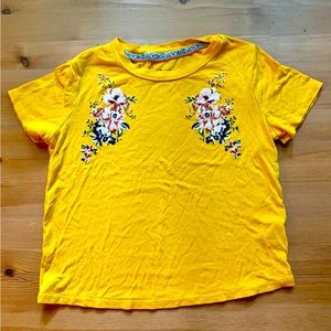 Girls Floral Design Yellow T-shirt
